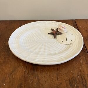 Briggs Pottery 3D White Ceramic "Basket" Nantucket Pattern Shells Starfish Beach